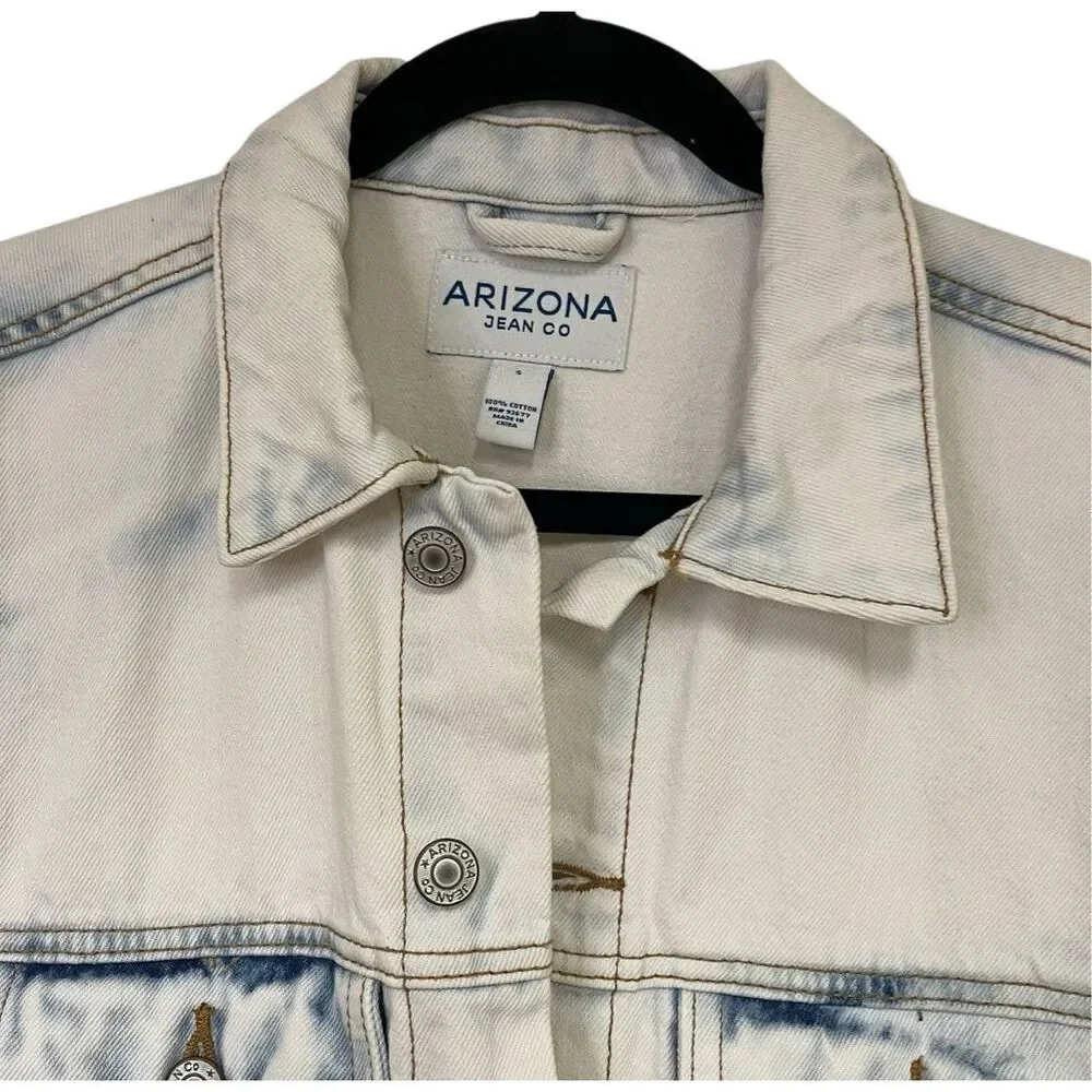 NWT ARIZONA JEAN CO Jacket Men's Small White Blue Extreme Bleach‎ Denim Cotton